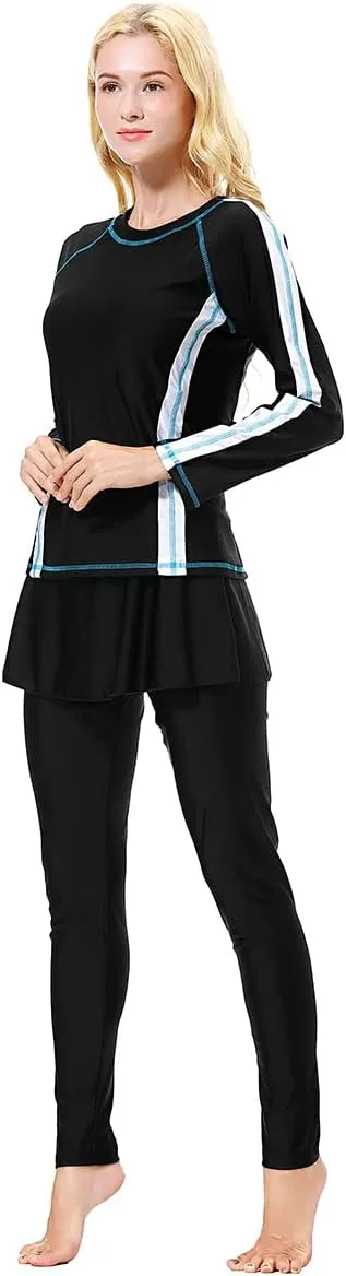 Women Burkini Swimsuits Modest Muslim Swimwear Islamic Long Sleeve Full Cover Hijab Top Skirted Swim Capris ​Pants Set