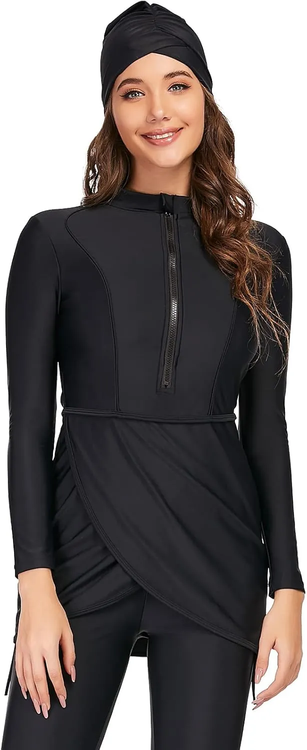 Women Burkini Swimsuits Modest Muslim Swimwear Islamic Long Sleeve Full Cover Hijab Top Swim Pants ​Bathing Suit