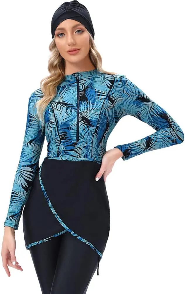 Women Burkini Swimsuits Modest Muslim Swimwear Islamic Long Sleeve Full Cover Hijab Top Swim Pants ​Bathing Suit