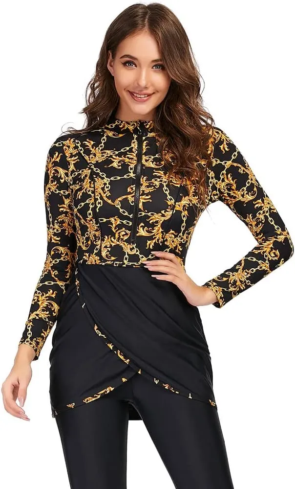 Women Burkini Swimsuits Modest Muslim Swimwear Islamic Long Sleeve Full Cover Hijab Top Swim Pants ​Bathing Suit