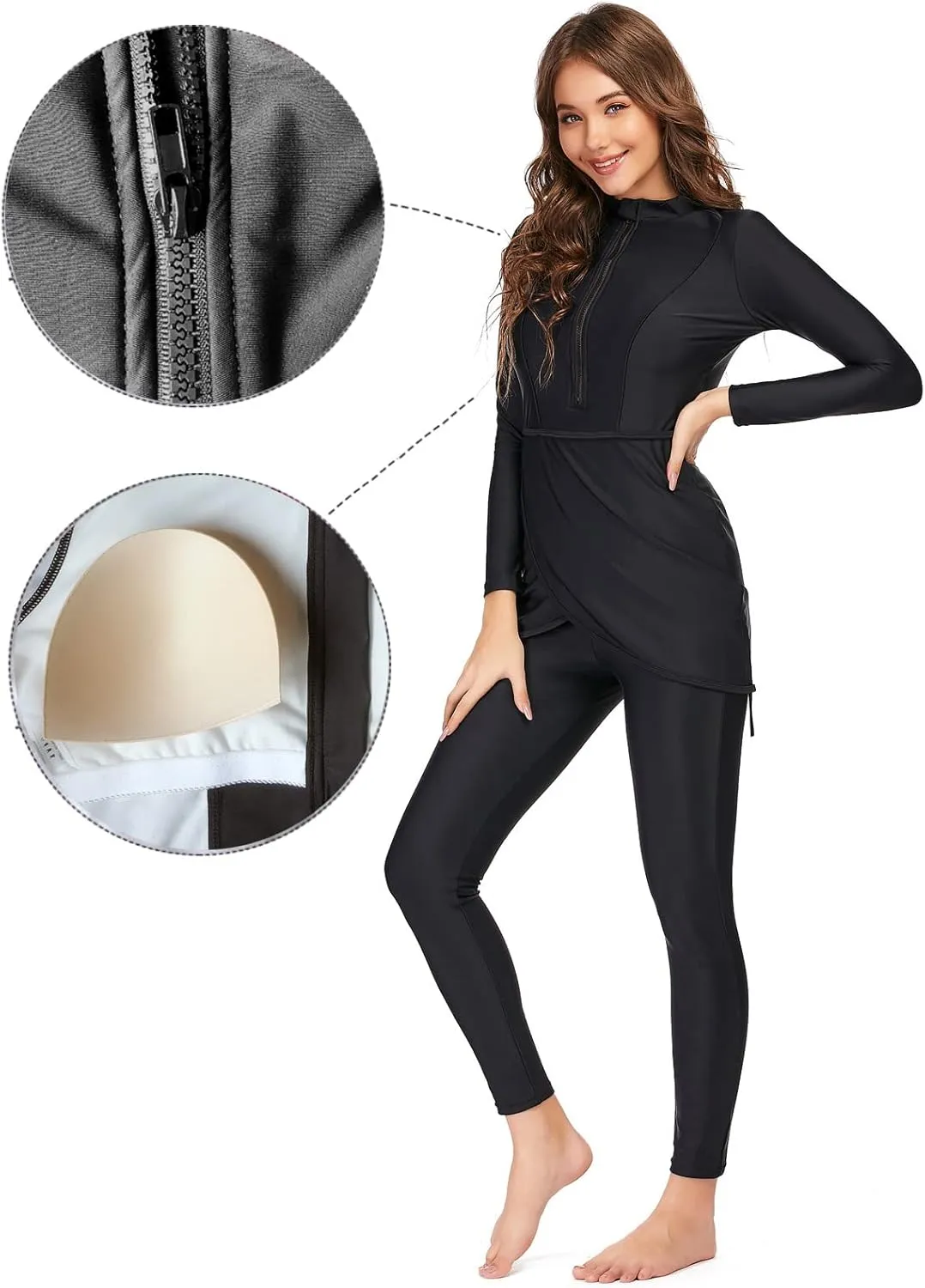 Women Burkini Swimsuits Modest Muslim Swimwear Islamic Long Sleeve Full Cover Hijab Top Swim Pants ​Bathing Suit