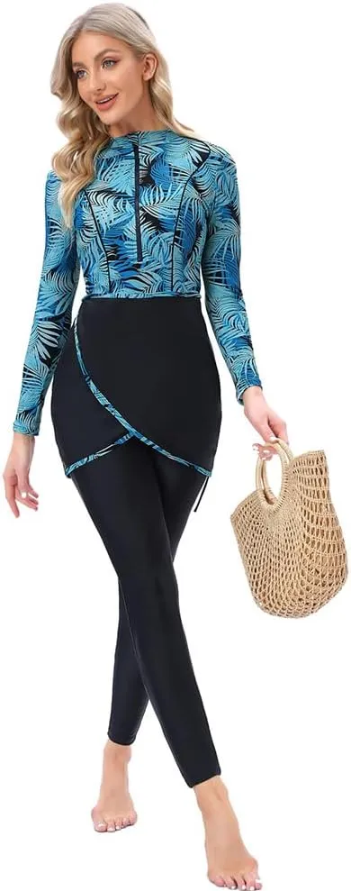 Women Burkini Swimsuits Modest Muslim Swimwear Islamic Long Sleeve Full Cover Hijab Top Swim Pants ​Bathing Suit