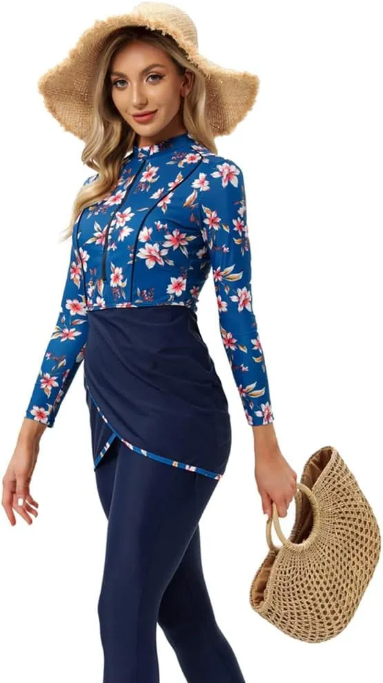 Women Burkini Swimsuits Modest Muslim Swimwear Islamic Long Sleeve Full Cover Hijab Top Swim Pants ​Bathing Suit