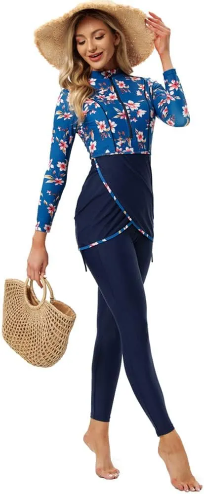 Women Burkini Swimsuits Modest Muslim Swimwear Islamic Long Sleeve Full Cover Hijab Top Swim Pants ​Bathing Suit