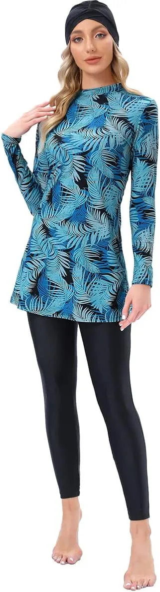 Women Muslim Burkini Swimsuits Modest Swimwear Islamic Long Sleeve Full Cover Hijab Dress Top Swim Pants ​Bathing Suit