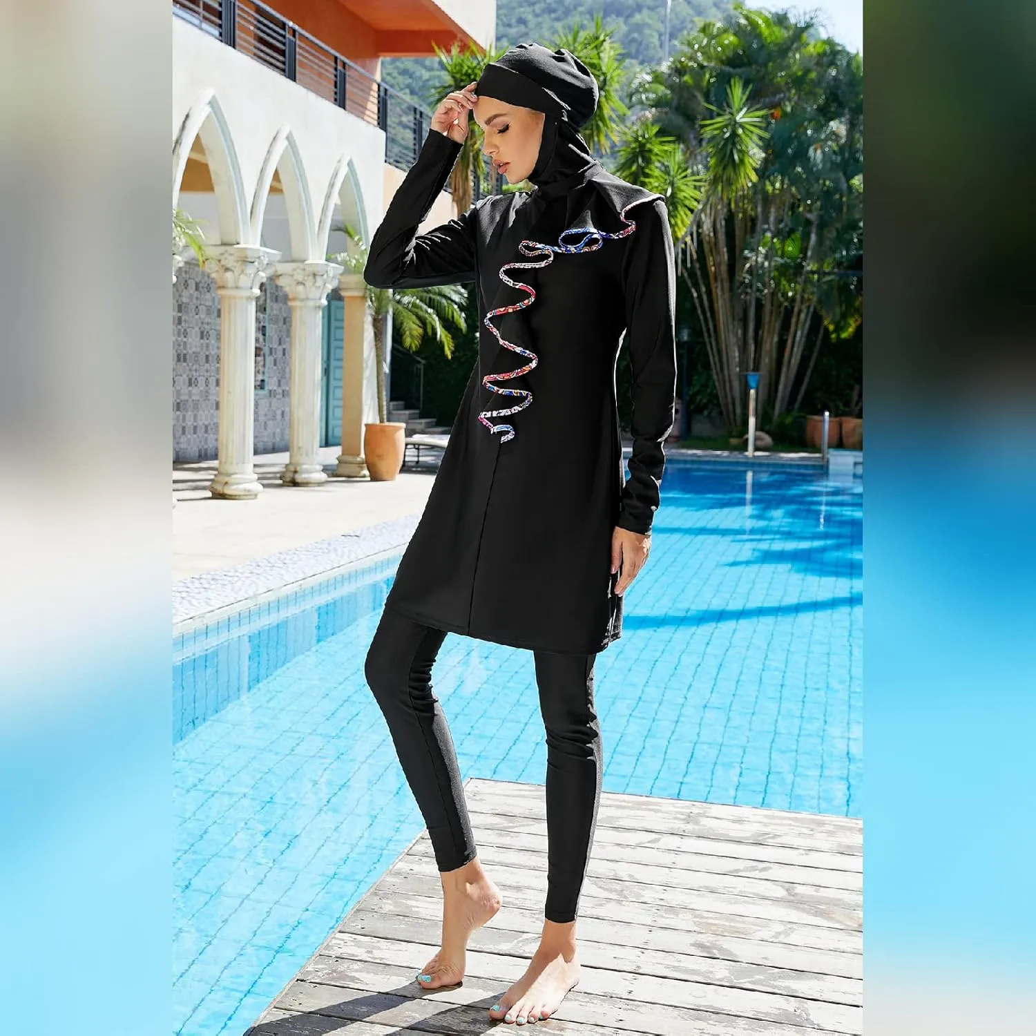 Women Muslim Burkini Swimsuits Modest Swimwear Islamic Long Sleeve Full Cover Hijab Dress Top Swim Pants ​Bathing Suit