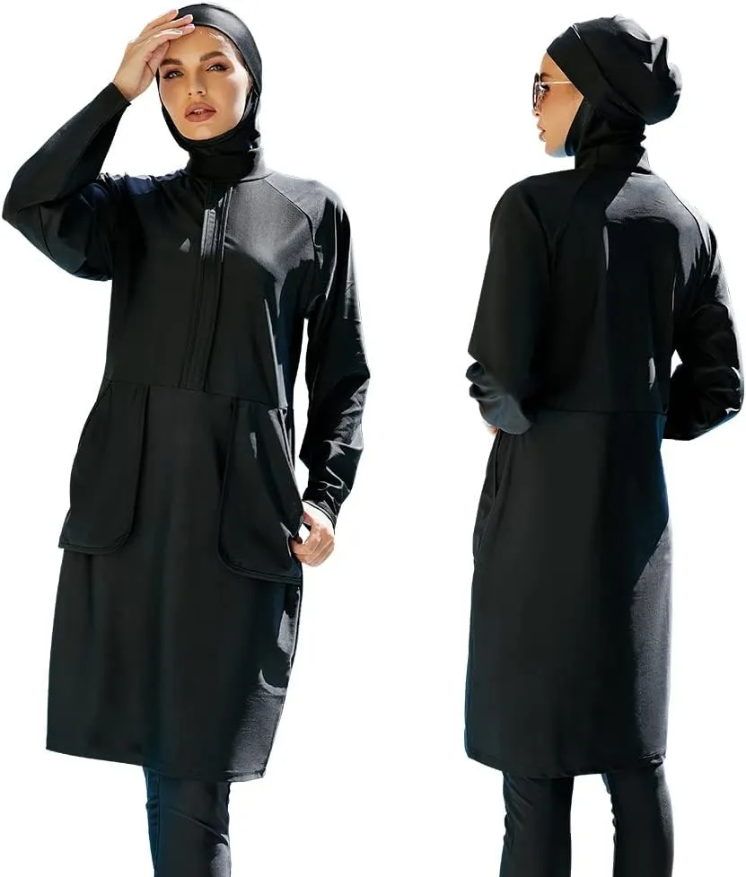 Women Muslim Burkini Swimsuits Modest Swimwear Islamic Long Sleeve Full Cover Hijab Dress Top Swim Pants ​Bathing Suit
