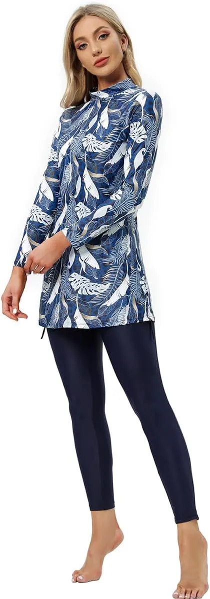 Women Muslim Burkini Swimsuits Modest Swimwear Islamic Long Sleeve Full Cover Hijab Dress Top Swim Pants ​Bathing Suit