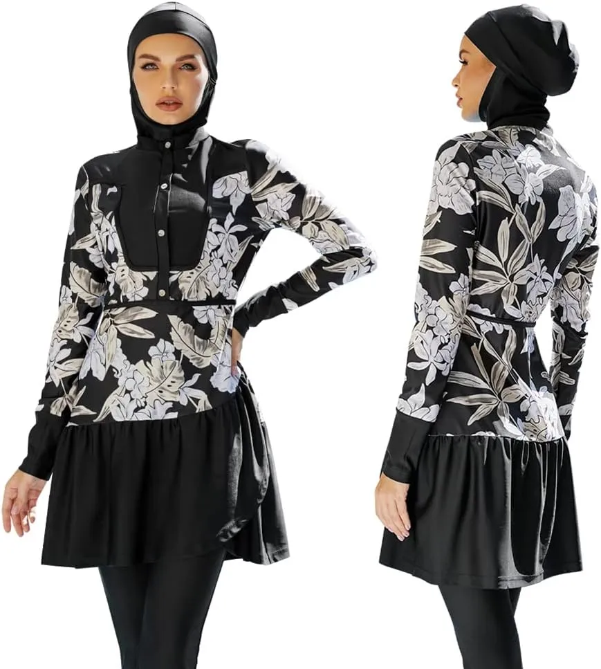 Women Muslim Burkini Swimsuits Modest Swimwear Islamic Long Sleeve Full Cover Hijab Dress Top Swim Pants ​Bathing Suit