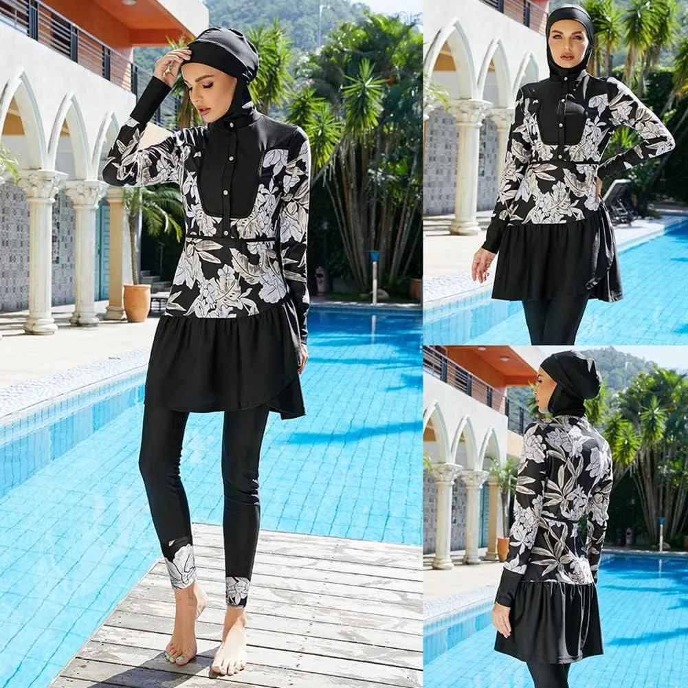 Women Muslim Burkini Swimsuits Modest Swimwear Islamic Long Sleeve Full Cover Hijab Dress Top Swim Pants ​Bathing Suit