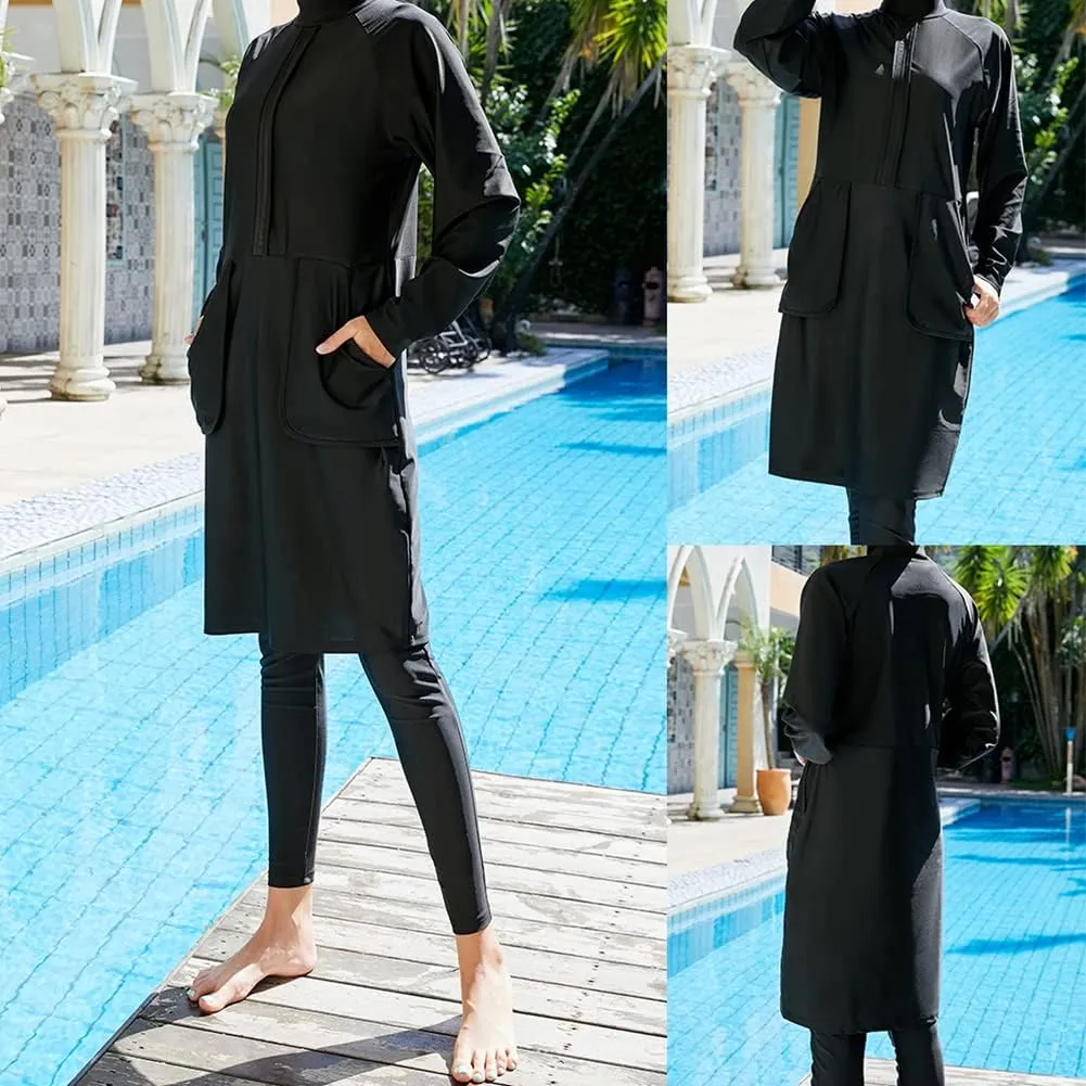 Women Muslim Burkini Swimsuits Modest Swimwear Islamic Long Sleeve Full Cover Hijab Dress Top Swim Pants ​Bathing Suit
