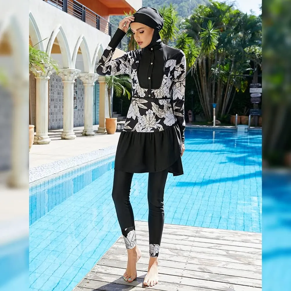Women Muslim Burkini Swimsuits Modest Swimwear Islamic Long Sleeve Full Cover Hijab Dress Top Swim Pants ​Bathing Suit