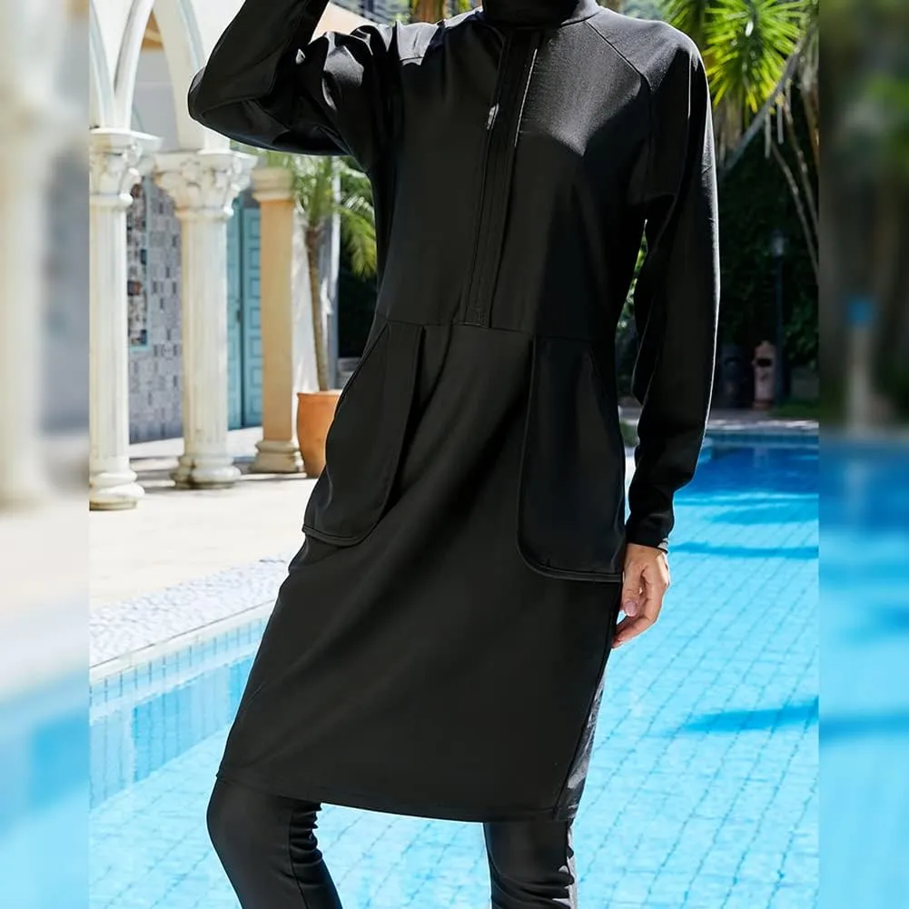Women Muslim Burkini Swimsuits Modest Swimwear Islamic Long Sleeve Full Cover Hijab Dress Top Swim Pants ​Bathing Suit