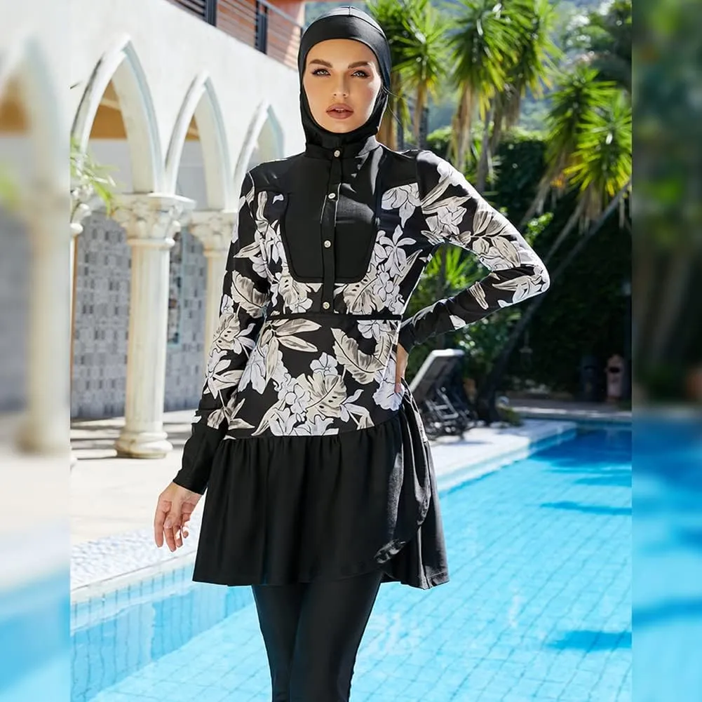 Women Muslim Burkini Swimsuits Modest Swimwear Islamic Long Sleeve Full Cover Hijab Dress Top Swim Pants ​Bathing Suit