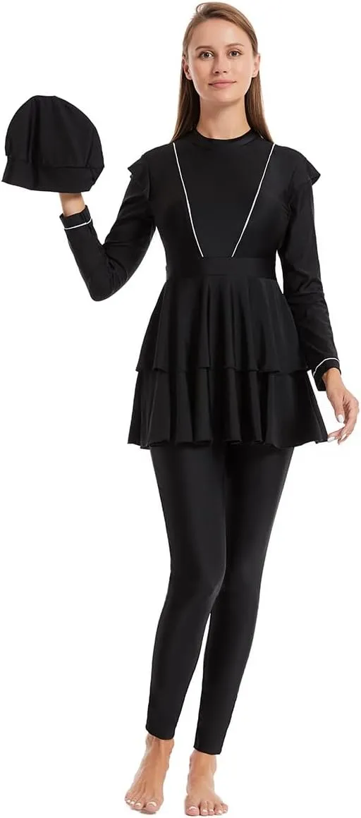 Women Muslim Burkini Swimsuits Modest Swimwear Islamic Long Sleeve Full Cover Hijab Top Swim Pants Sets ​Bathing Suits