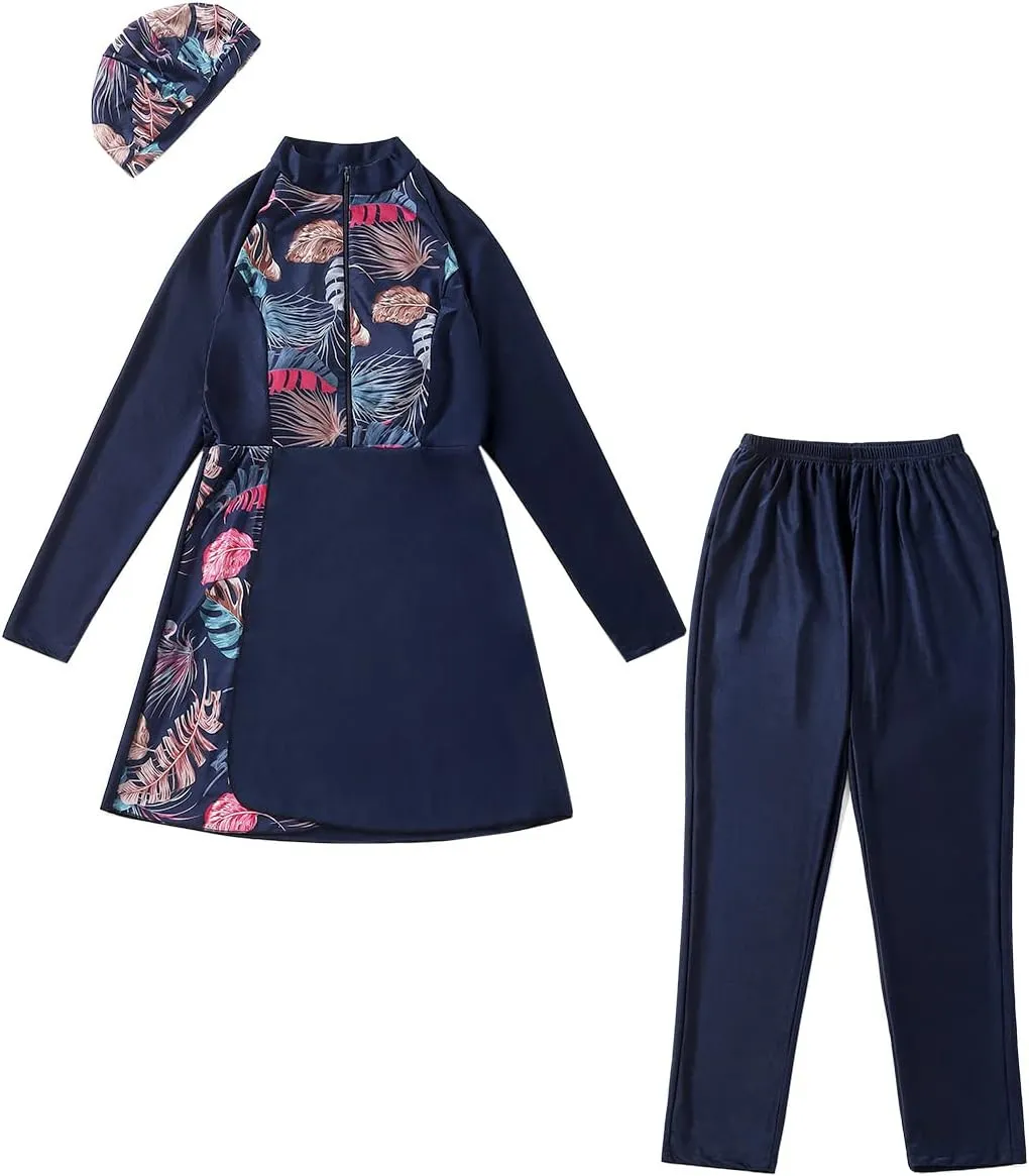 Women Muslim Burkini Swimsuits Modest Swimwear Islamic Long Sleeve Full Cover Hijab Top Swim Pants Sets ​Bathing Suits
