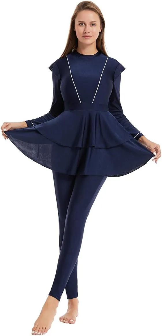 Women Muslim Burkini Swimsuits Modest Swimwear Islamic Long Sleeve Full Cover Hijab Top Swim Pants Sets ​Bathing Suits