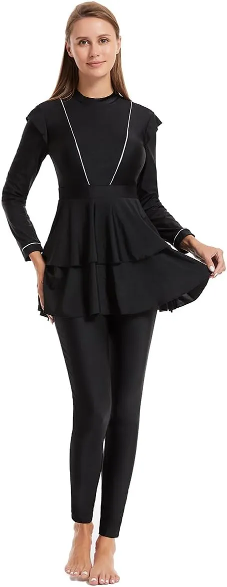 Women Muslim Burkini Swimsuits Modest Swimwear Islamic Long Sleeve Full Cover Hijab Top Swim Pants Sets ​Bathing Suits