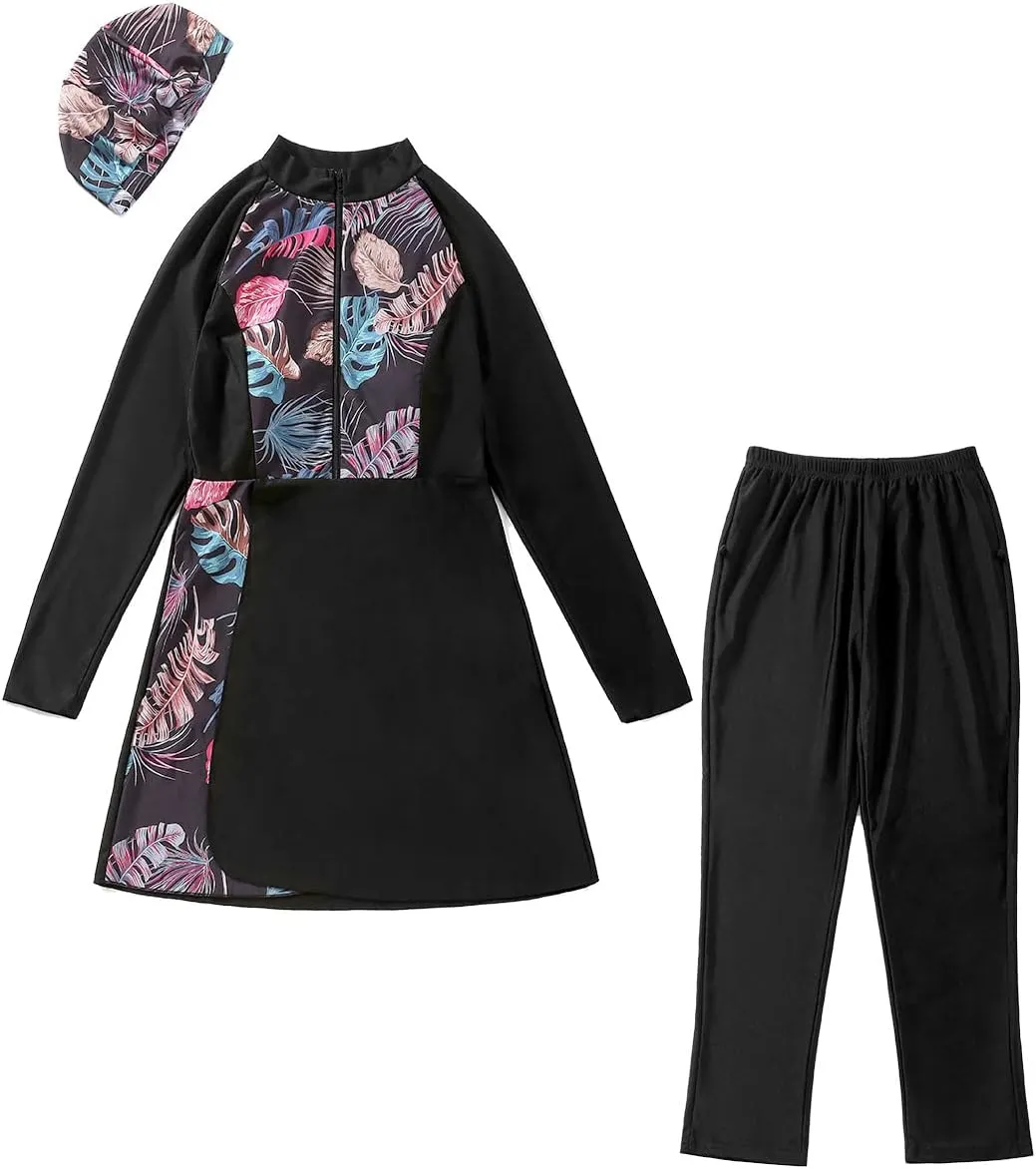 Women Muslim Burkini Swimsuits Modest Swimwear Islamic Long Sleeve Full Cover Hijab Top Swim Pants Sets ​Bathing Suits
