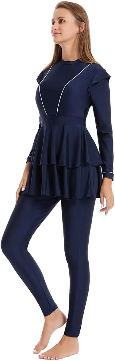 Womens Burkini Swimsuits Muslim Modest Swimwear Islamic Full Body Swimming Top Pants Hijab Long Sleeve Rash Guard