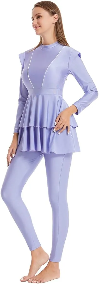 Womens Burkini Swimsuits Muslim Modest Swimwear Islamic Full Body Swimming Top Pants Hijab Long Sleeve Rash Guard
