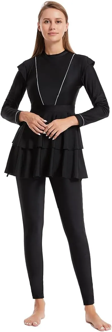 Womens Burkini Swimsuits Muslim Modest Swimwear Islamic Full Body Swimming Top Pants Hijab Long Sleeve Rash Guard