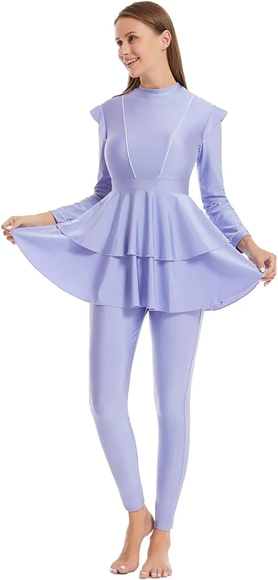 Womens Burkini Swimsuits Muslim Modest Swimwear Islamic Full Body Swimming Top Pants Hijab Long Sleeve Rash Guard