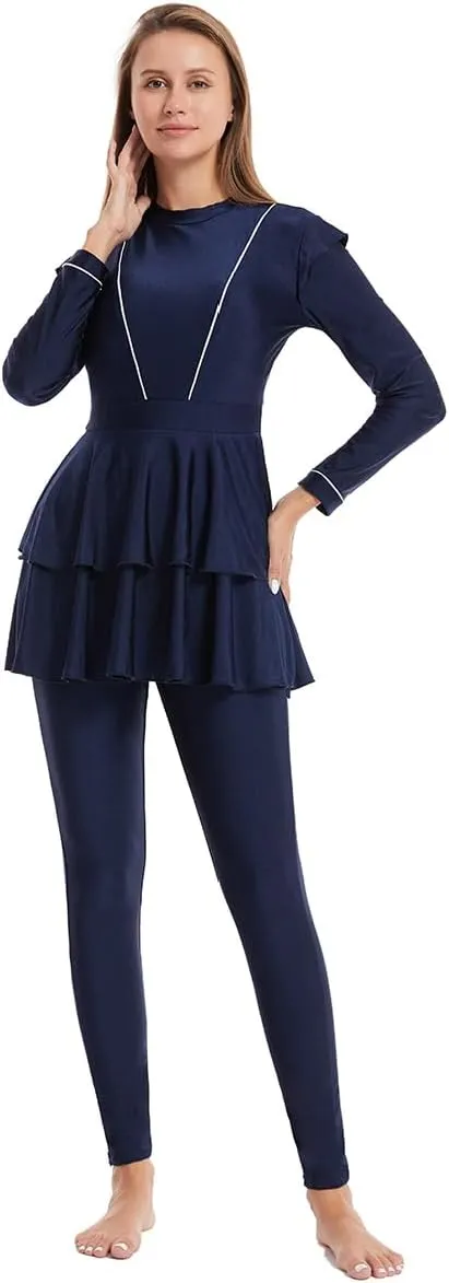 Womens Burkini Swimsuits Muslim Modest Swimwear Islamic Full Body Swimming Top Pants Hijab Long Sleeve Rash Guard