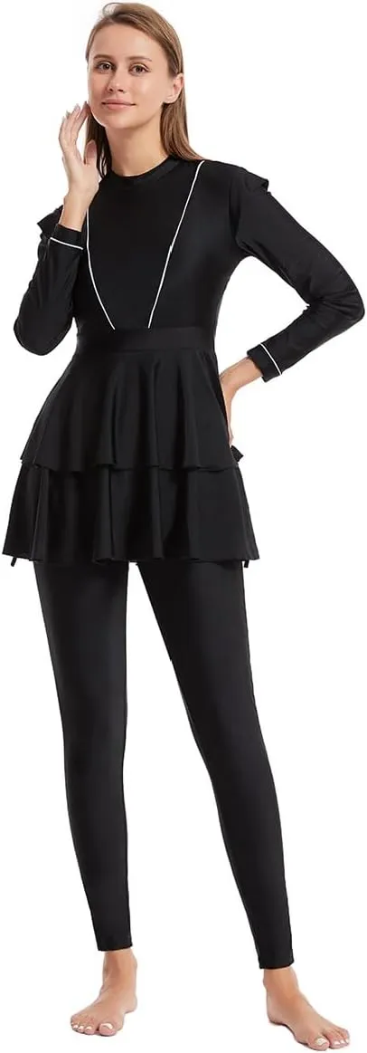 Womens Burkini Swimsuits Muslim Modest Swimwear Islamic Full Body Swimming Top Pants Hijab Long Sleeve Rash Guard