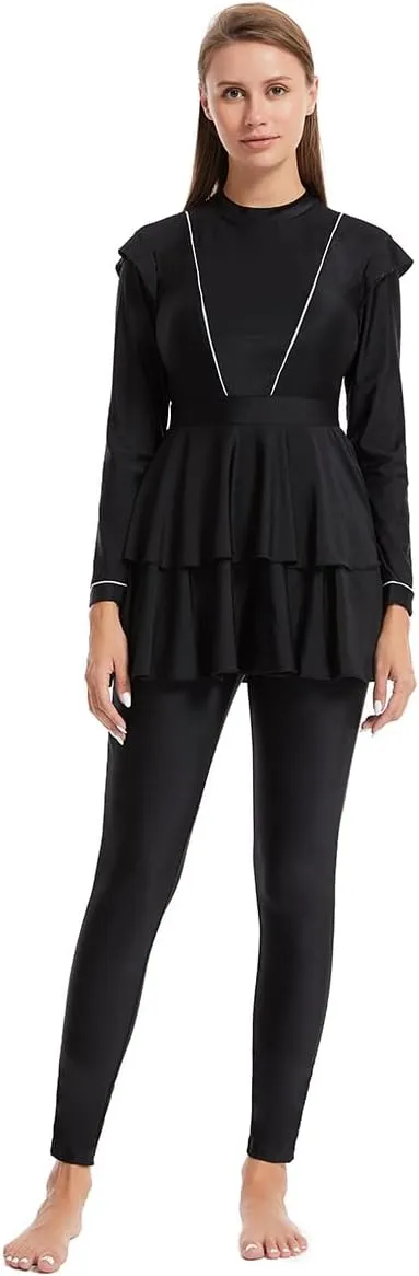 Womens Burkini Swimsuits Muslim Modest Swimwear Islamic Full Body Swimming Top Pants Hijab Long Sleeve Rash Guard