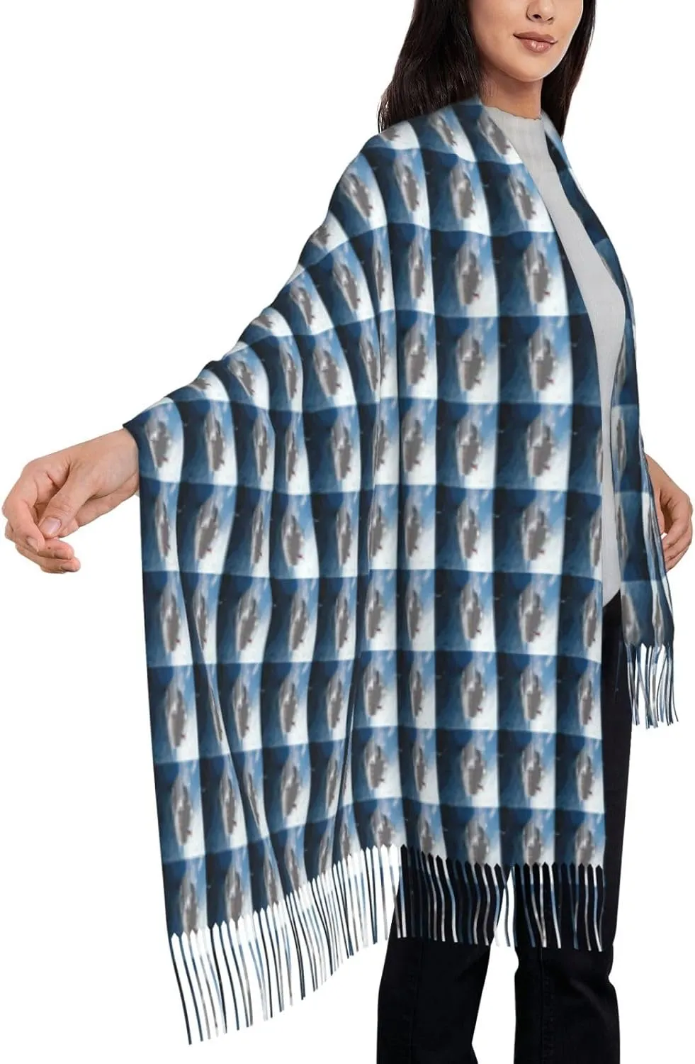 Women'S Fashion Scarf With Dna Chain Photo Printed Tassel Soft Warm Large Blanket Wrap Shawl For Gift