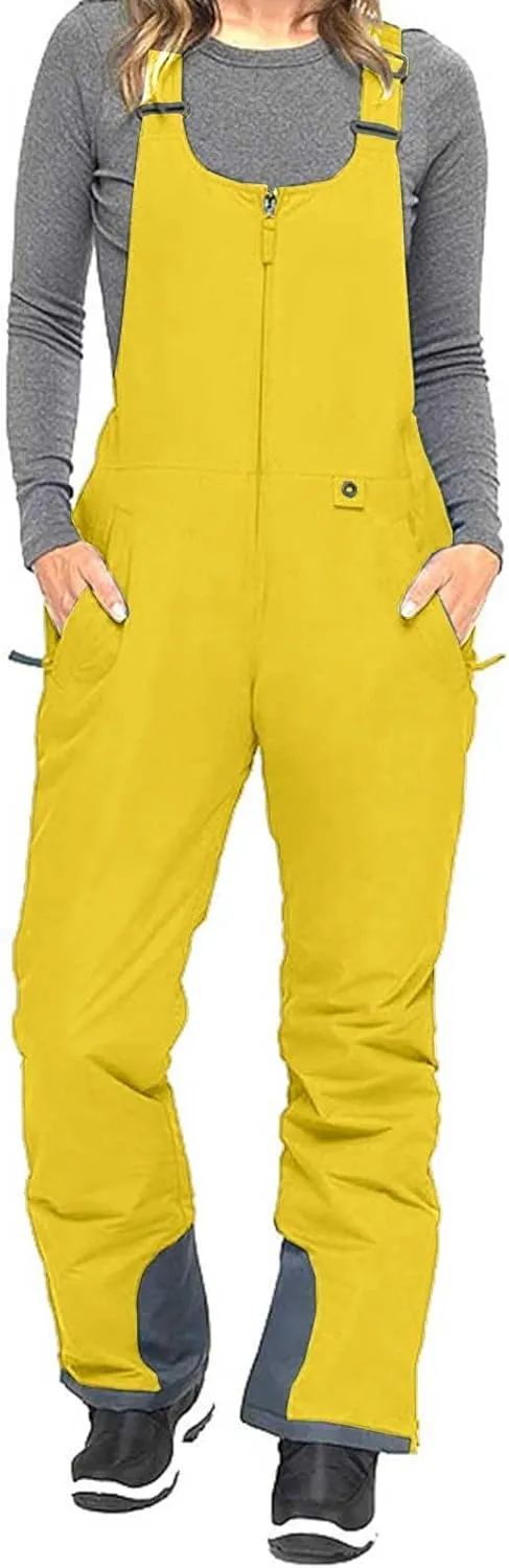 Women'S Insulated Waterproof Ski Bib Overalls Essential Winter Snowboarding Pants Adjustable Shoulder Strap Jumpsuit