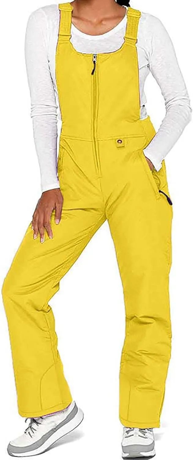 Women'S Insulated Waterproof Ski Bib Overalls Essential Winter Snowboarding Pants Adjustable Shoulder Strap Jumpsuit