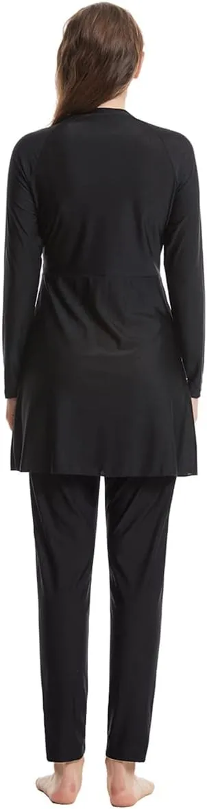 Womens Muslim Swimsuits Solid Color Swim Full Coverage Swimwear Modest Islamic Arabic Ladies Swimming Burkini Bathing Suit