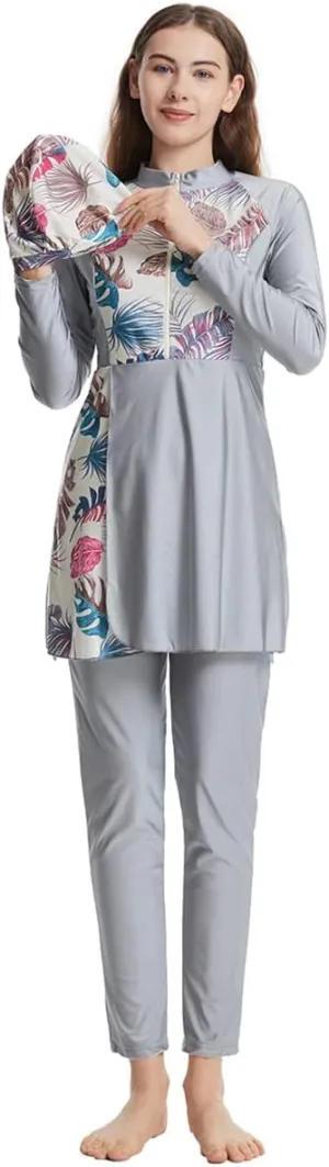 Womens Muslim Swimsuits Solid Color Swim Full Coverage Swimwear Modest Islamic Arabic Ladies Swimming Burkini Bathing Suit