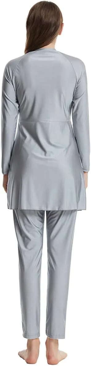 Womens Muslim Swimsuits Solid Color Swim Full Coverage Swimwear Modest Islamic Arabic Ladies Swimming Burkini Bathing Suit