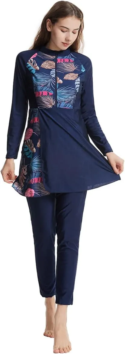 Womens Muslim Swimsuits Solid Color Swim Full Coverage Swimwear Modest Islamic Arabic Ladies Swimming Burkini Bathing Suit