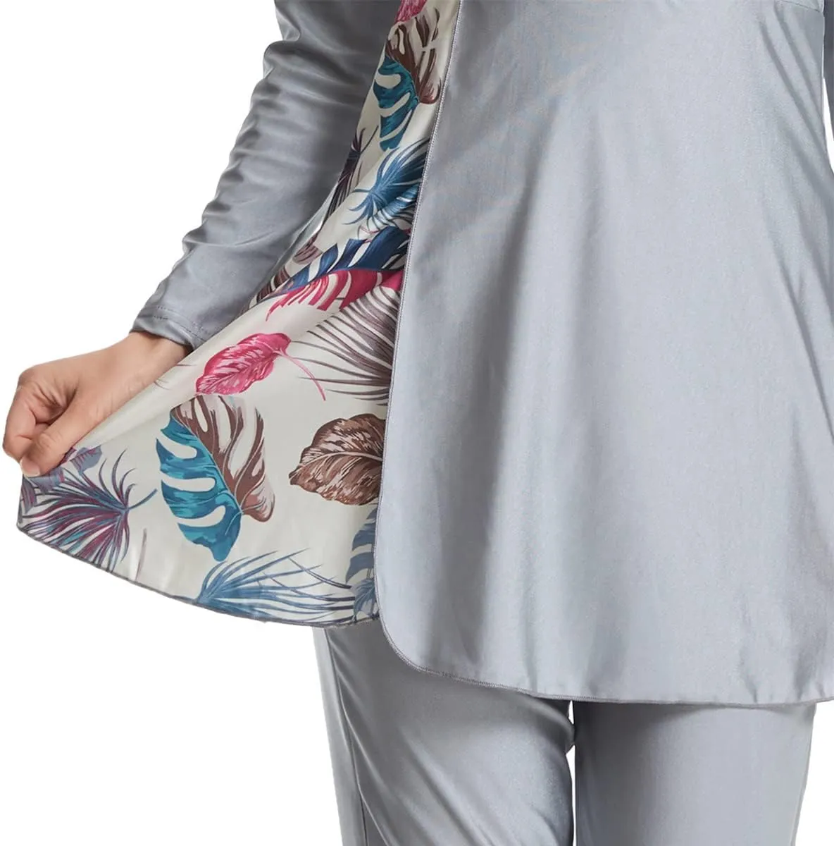 Womens Muslim Swimsuits Solid Color Swim Full Coverage Swimwear Modest Islamic Arabic Ladies Swimming Burkini Bathing Suit