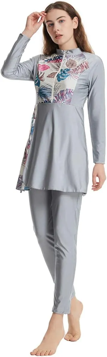 Womens Muslim Swimsuits Solid Color Swim Full Coverage Swimwear Modest Islamic Arabic Ladies Swimming Burkini Bathing Suit