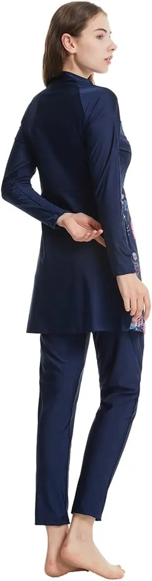 Womens Muslim Swimsuits Solid Color Swim Full Coverage Swimwear Modest Islamic Arabic Ladies Swimming Burkini Bathing Suit