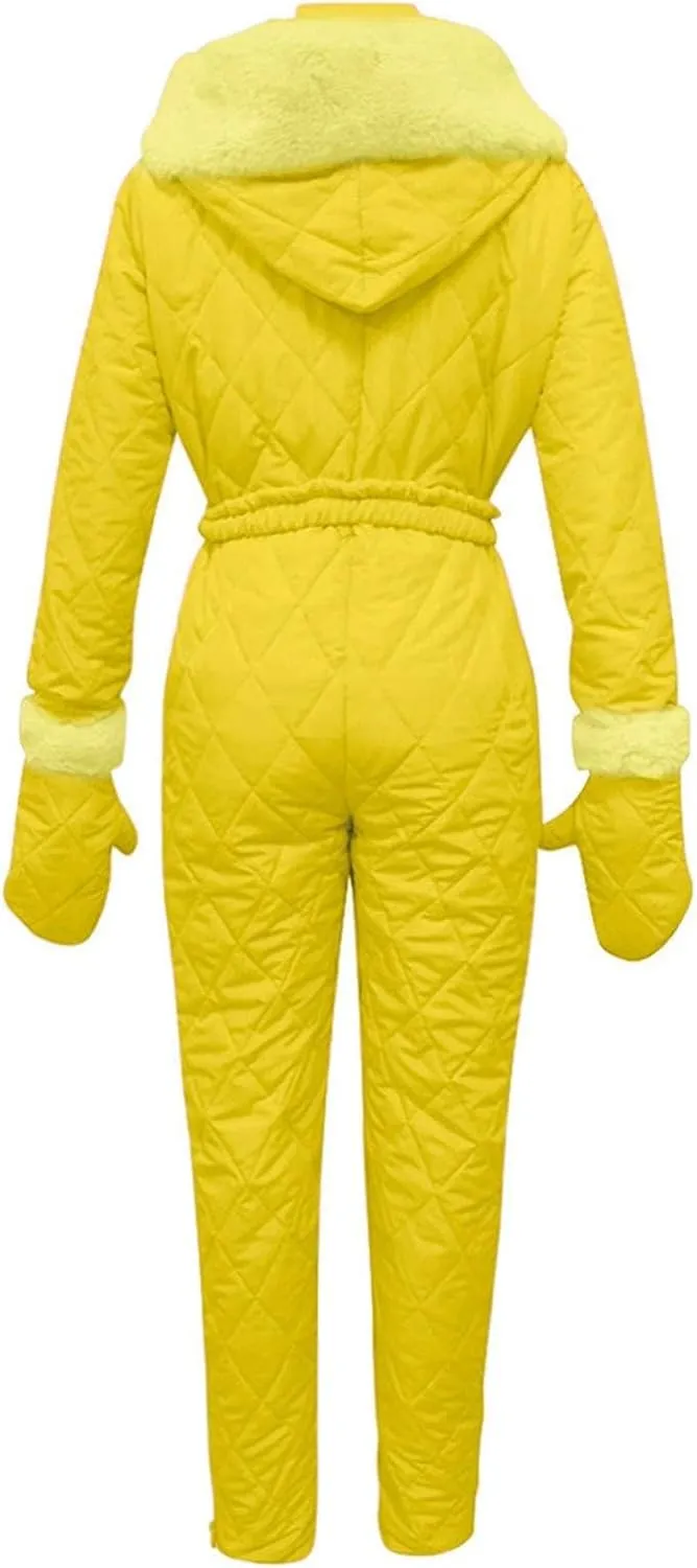 Womens One Piece Snowsuit 2024 Winter Onesie Warming Ski Suit Baggy Ski Outfits Outdoor Sports Skiwear