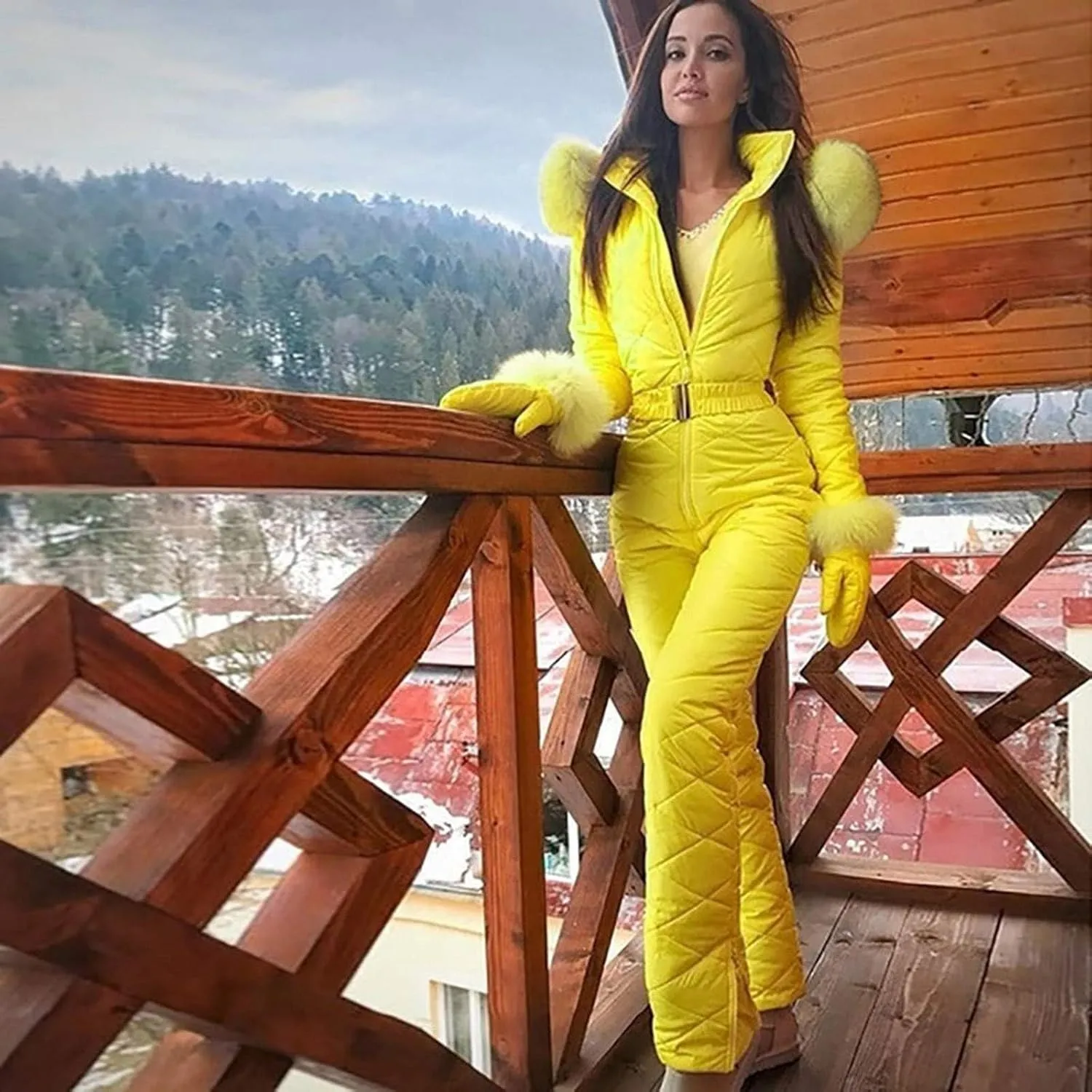 Womens One Piece Snowsuit 2024 Winter Onesie Warming Ski Suit Baggy Ski Outfits Outdoor Sports Skiwear