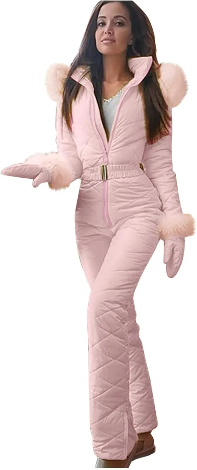 Womens One Piece Snowsuit Winter Onesie Warming Ski Suit Baggy Ski Outfits Outdoor Sports Cute Ski Jumpsuit Skiwear