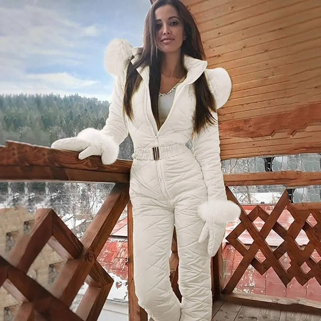 Womens One Piece Snowsuit Winter Onesie Warming Ski Suit Baggy Ski Outfits Outdoor Sports Cute Ski Jumpsuit Skiwear