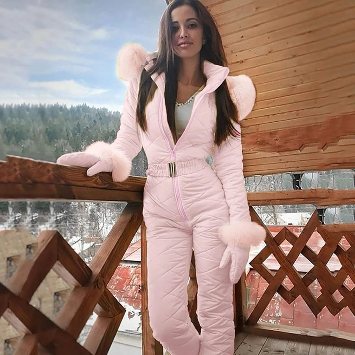 Womens One Piece Snowsuit Winter Onesie Warming Ski Suit Baggy Ski Outfits Outdoor Sports Cute Ski Jumpsuit Skiwear