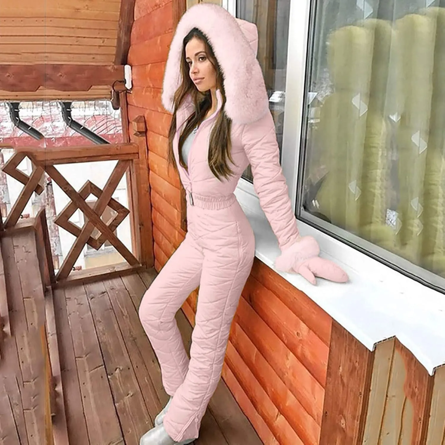 Womens One Piece Snowsuit Winter Onesie Warming Ski Suit Baggy Ski Outfits Outdoor Sports Cute Ski Jumpsuit Skiwear