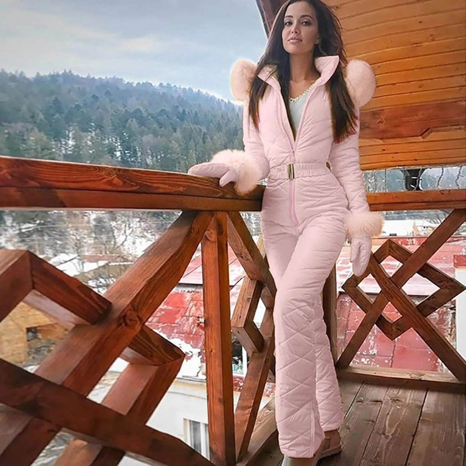 Womens One Piece Snowsuit Winter Onesie Warming Ski Suit Baggy Ski Outfits Outdoor Sports Cute Ski Jumpsuit Skiwear