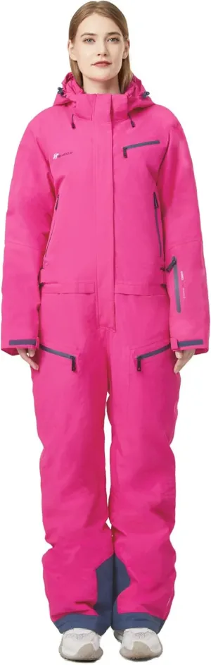 Womens One Pieces Ski Suits Winter Waterproof Onesies Snowsuit Removable Hood Ski Jumpsuits for Outdoor Sports