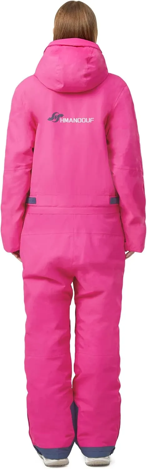 Womens One Pieces Ski Suits Winter Waterproof Onesies Snowsuit Removable Hood Ski Jumpsuits for Outdoor Sports