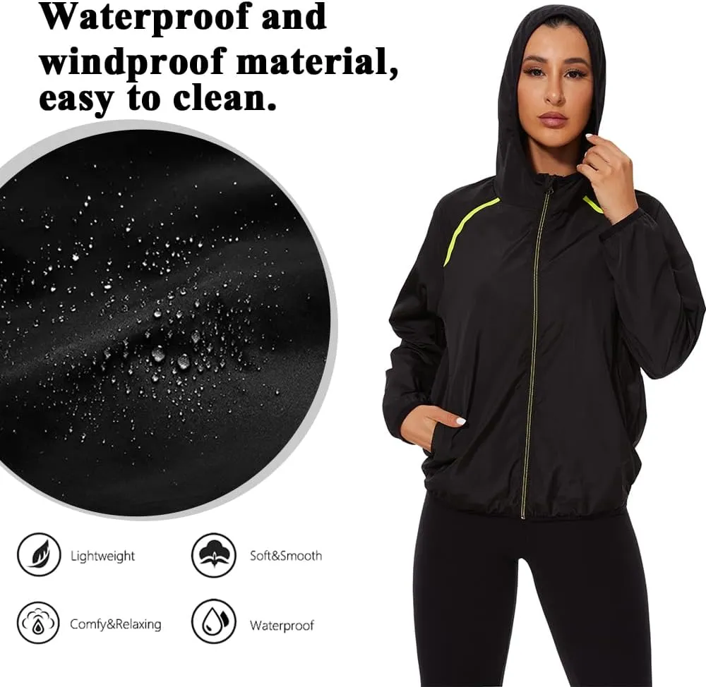 Women’s Rain Suit Waterproof Hiking Pants Windproof Rain Jacket Raincoat with Hook Pocket